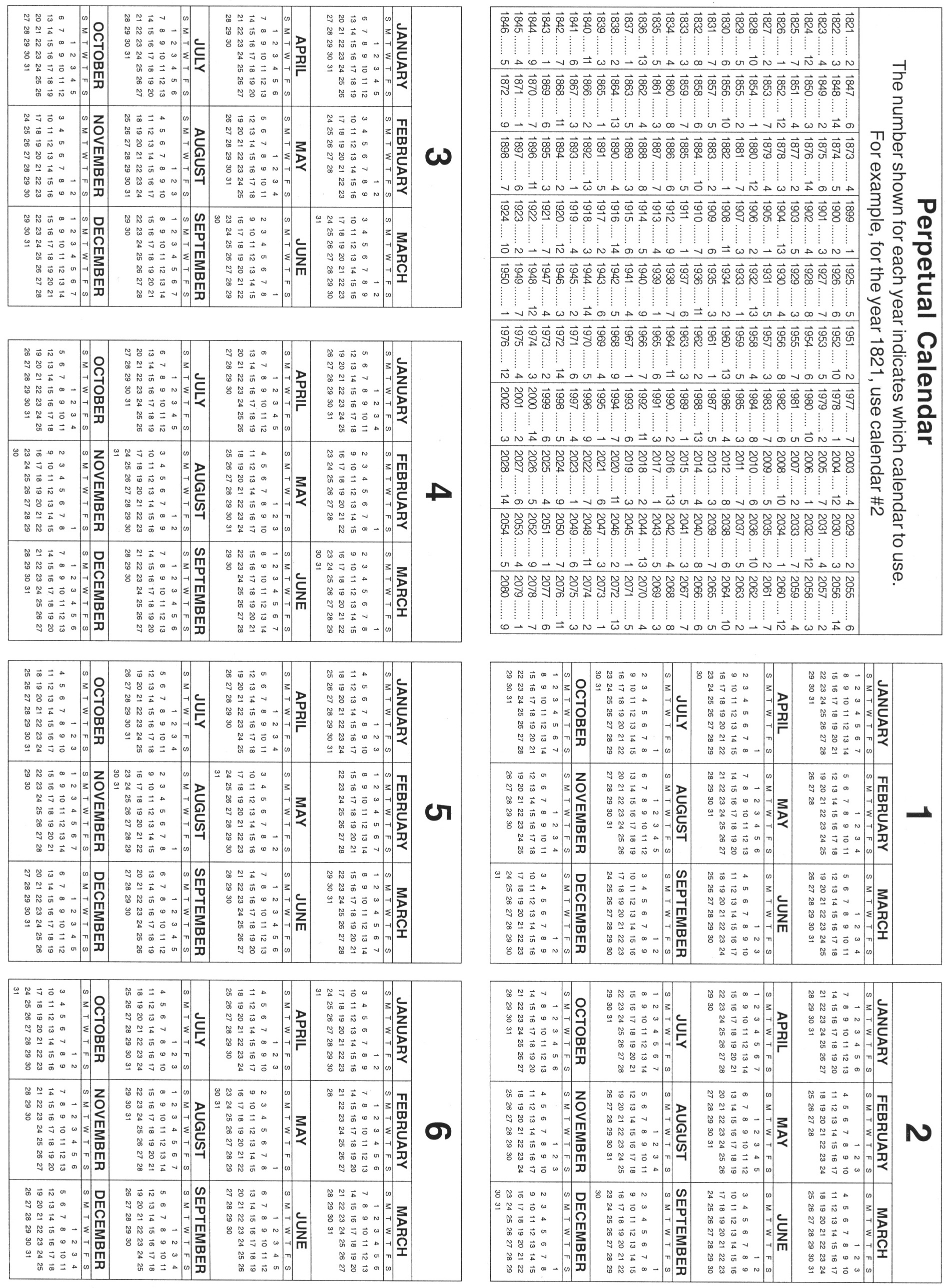 Perpetual Calendar Chart Printable